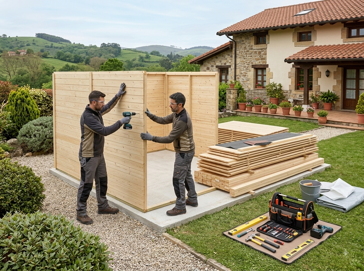 Instalación de caseta de madera panelada 9m2 - LLAVE EN MANO DECOR ET JARDIN