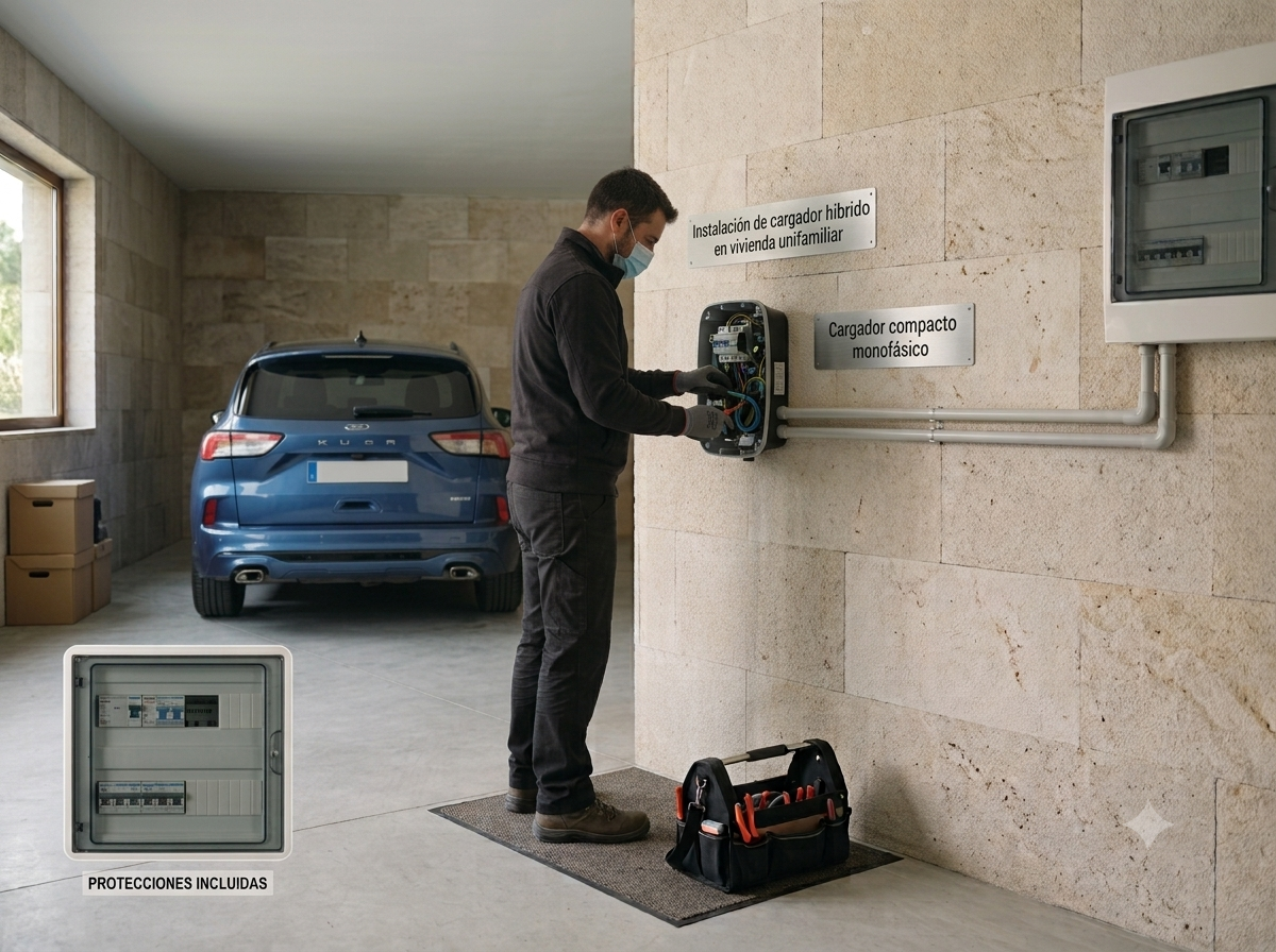 Instalación de cargador de coche híbrido en Vivienda Unifamiliar