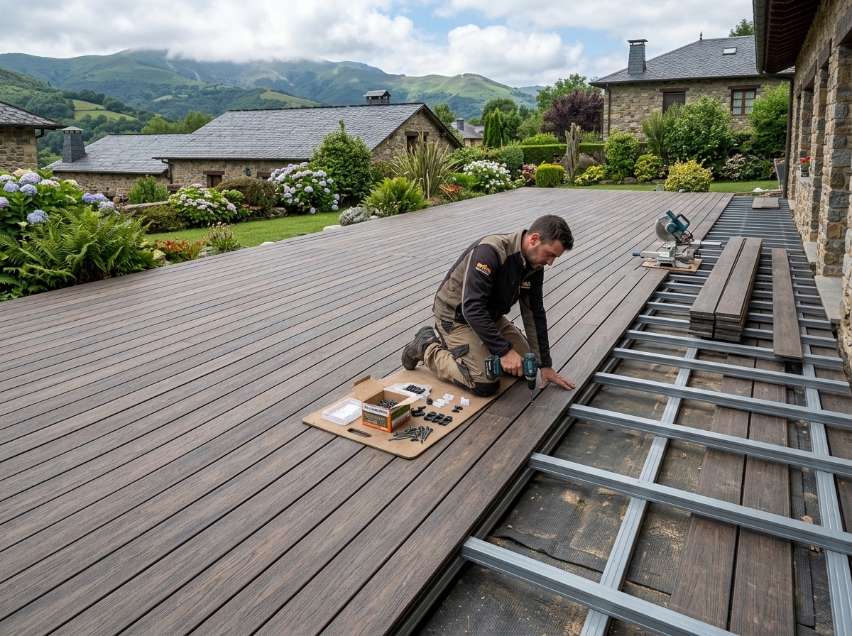 Instalación de suelo rastrelado composite/madera más de 80 m2