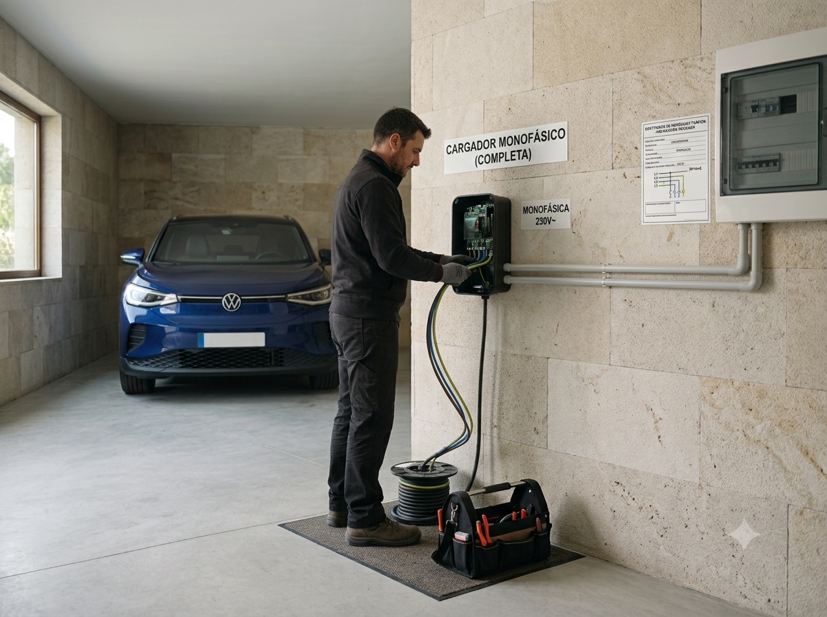 Instalación de cargador de coche eléctrico (completa monofásica)