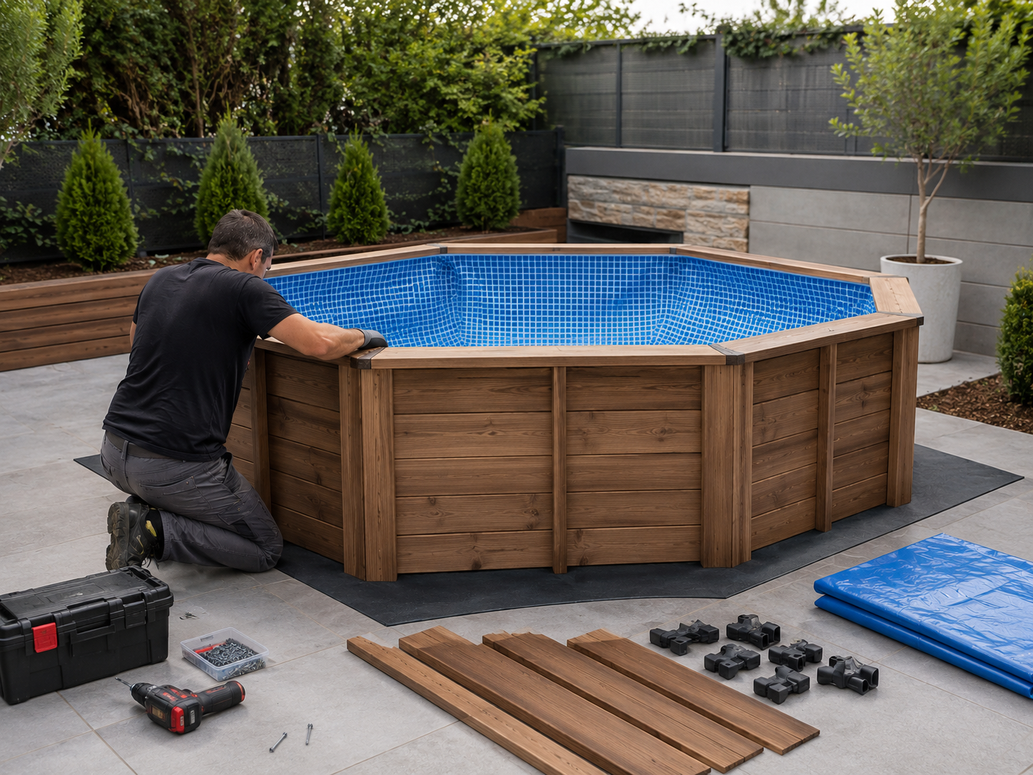 Instalación piscina desmontable madera/composite hasta 3 m