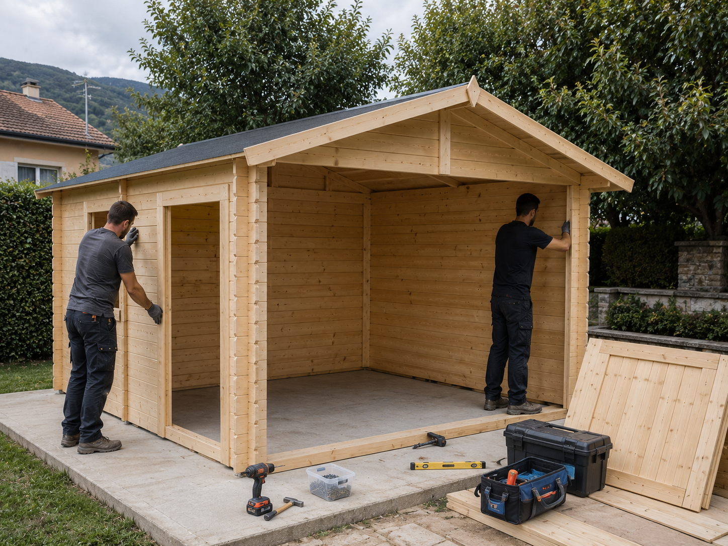 Instalación de caseta de madera panelada 15m2 - LLAVE EN MANO DECOR ET JARDIN