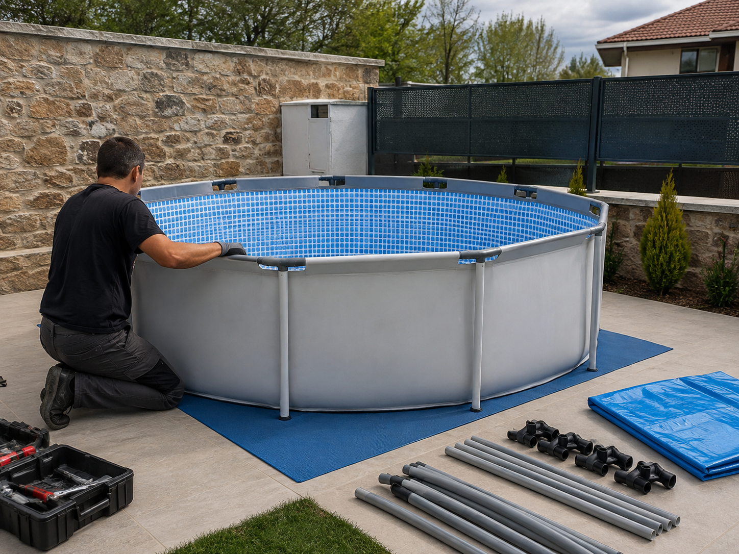 Instalación piscina desmontable acero hasta 3 m