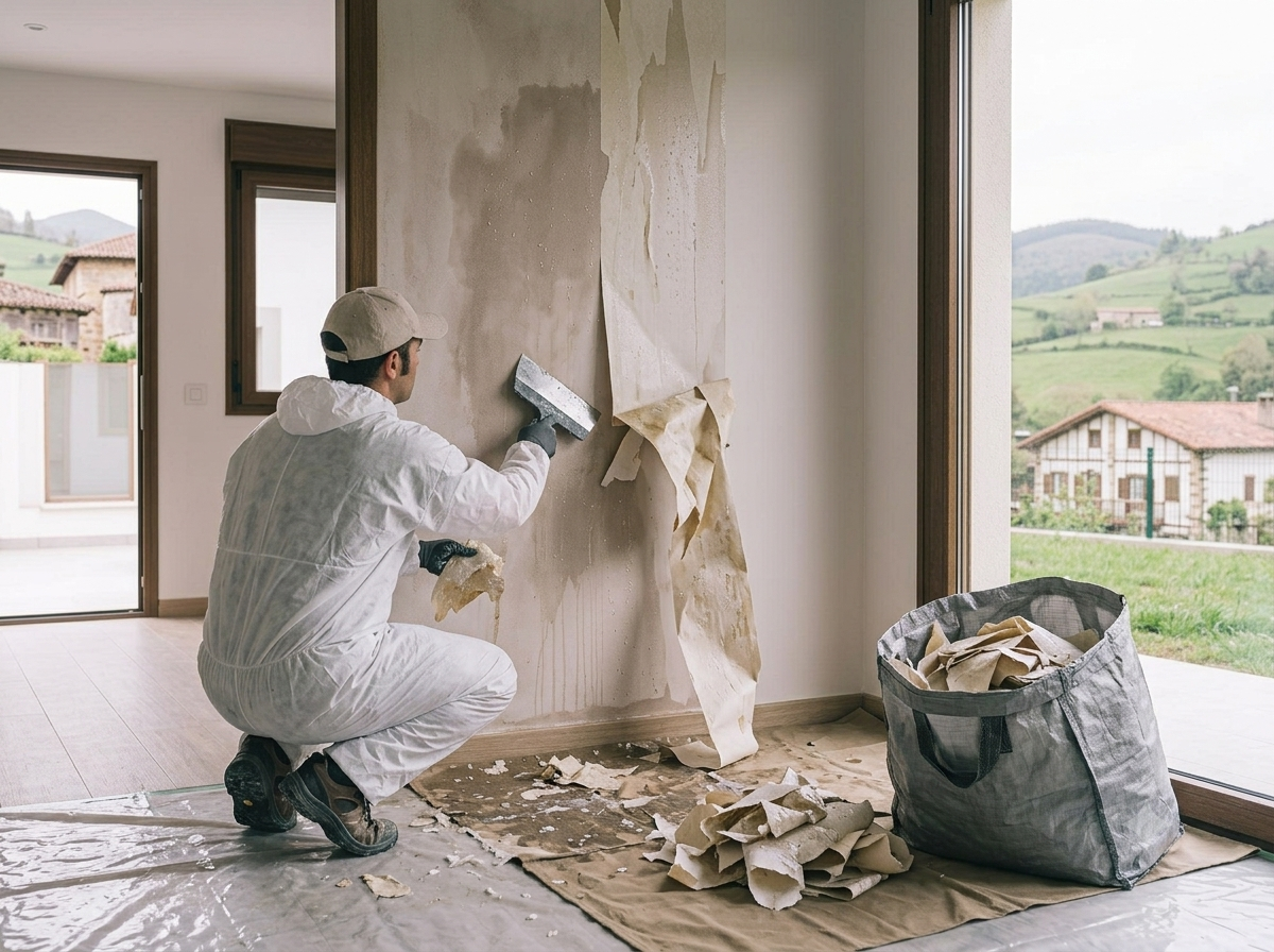 Desinstalación y retirada del papel existente, preparación base