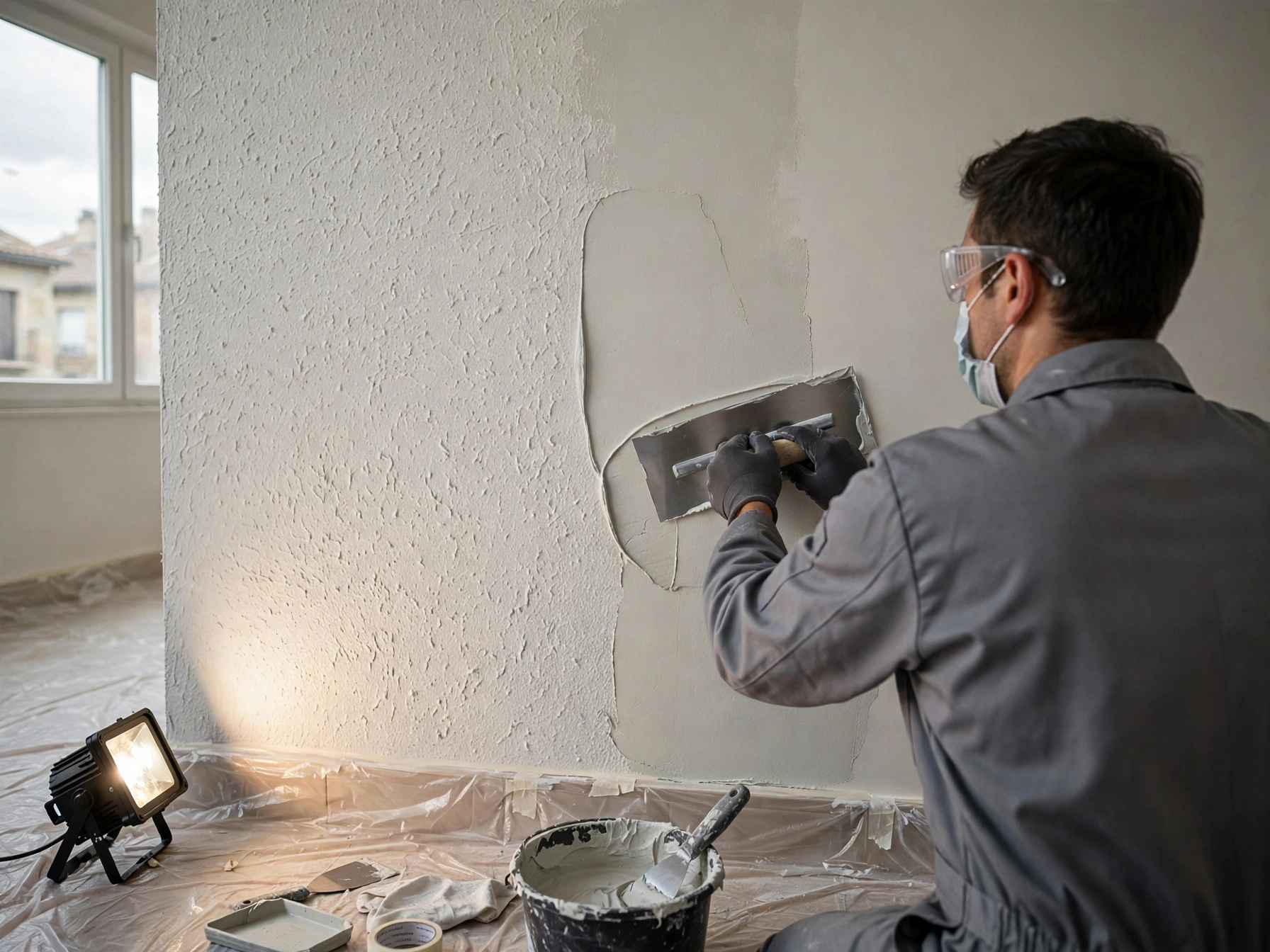 Instalación alisado pared cubriendo gotelé