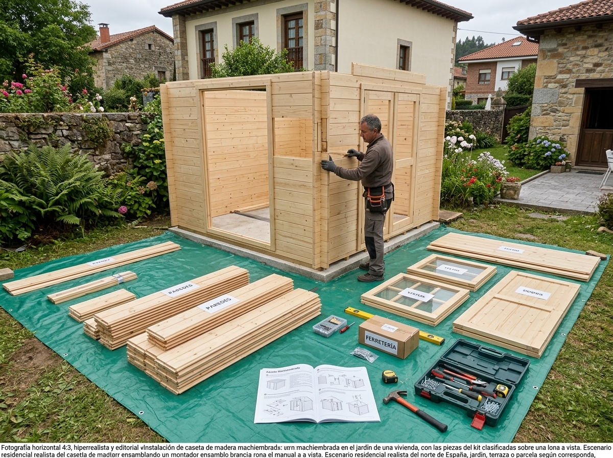 Instalación de caseta de madera machiembrada