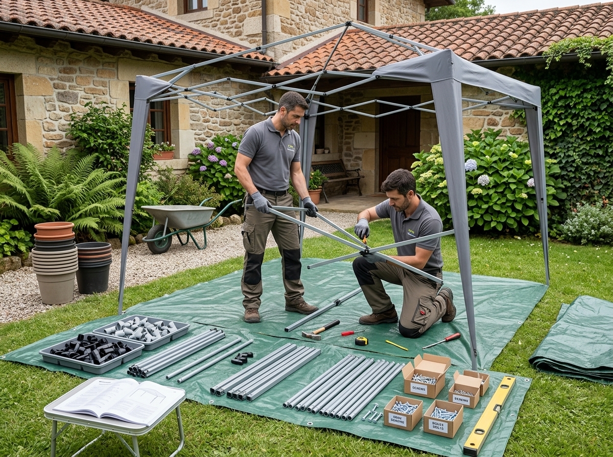 Montaje de carpa tipo gazebo